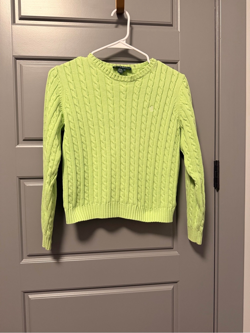 Lauren Ralph Lauren Vintage Monogram Cable Knit Fisherman Crewneck Sweater SMALL